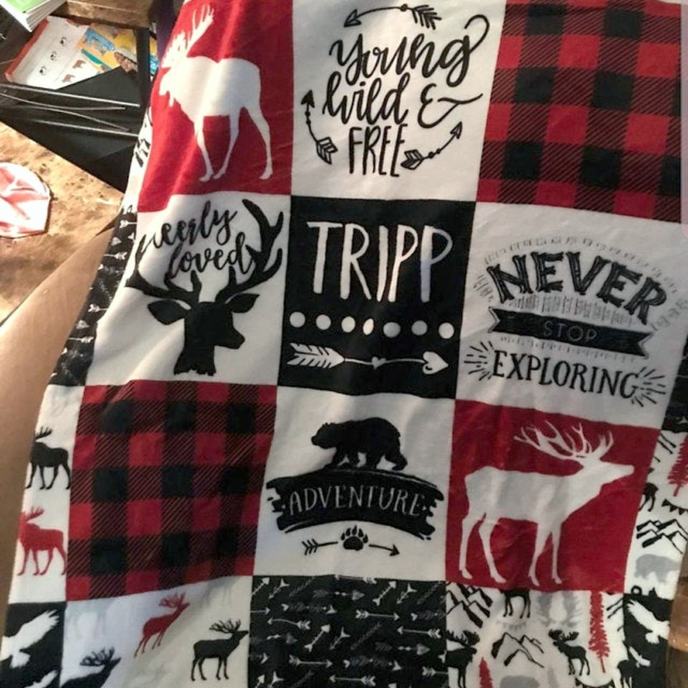 Personalized Woodland Buffalo Plaid Baby Blanket